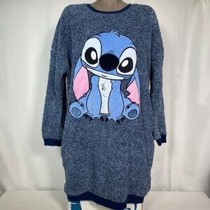 Disney Stitch Blue Long Sleeve Fleece Sleep Shirt Women's LARGE